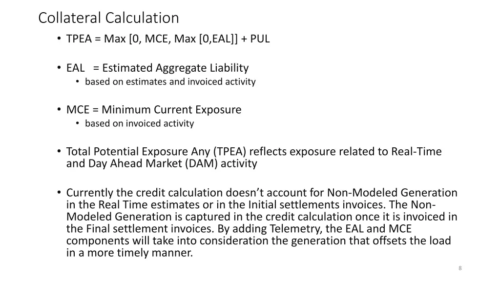 collateral calculation tpea