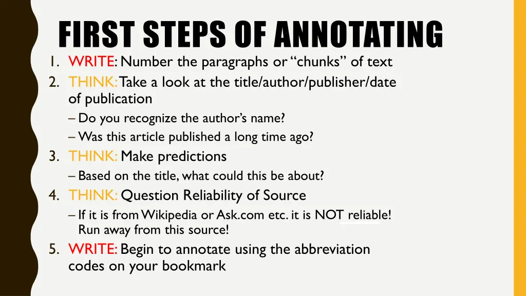 first steps of annotating 1 write number