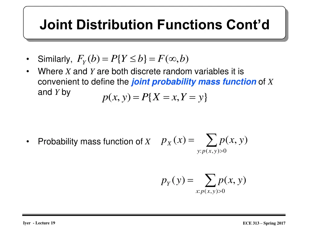 joint distribution functions cont d