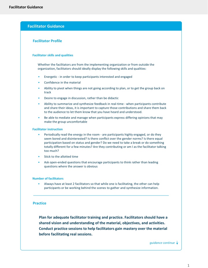 facilitator guidance