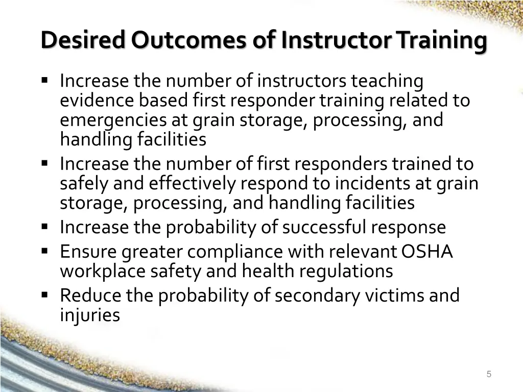 desired outcomes of instructor training