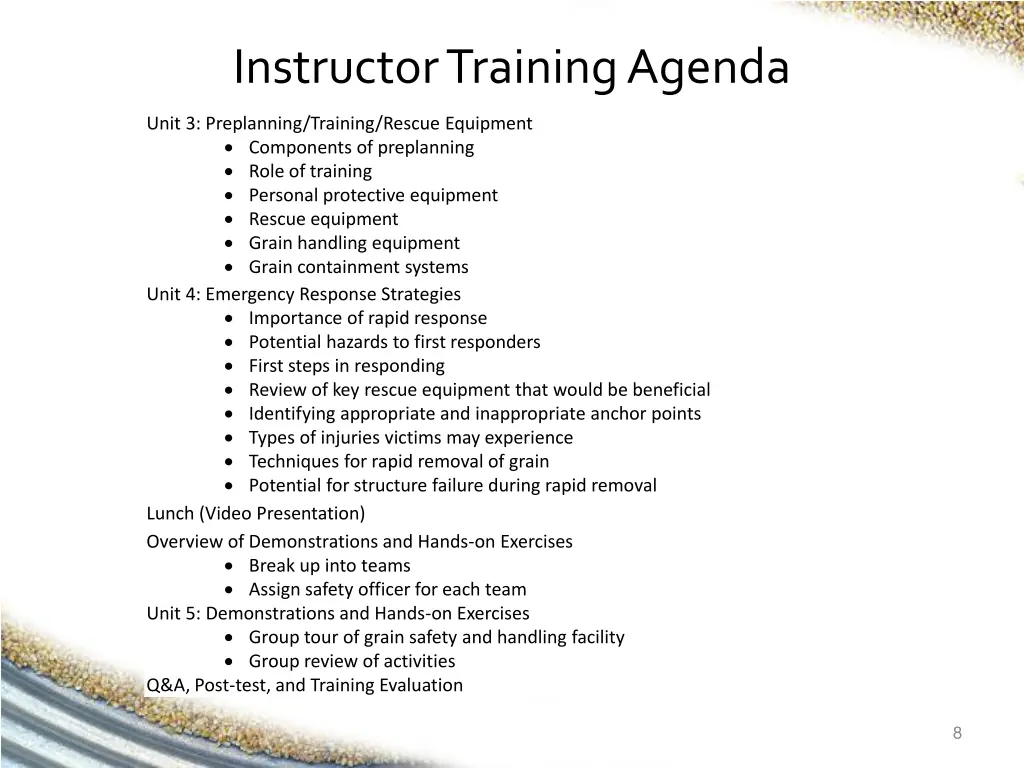 instructor training agenda 1