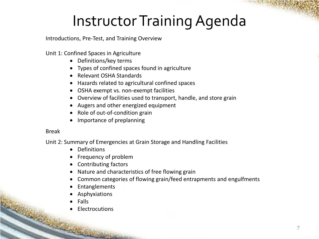 instructor training agenda
