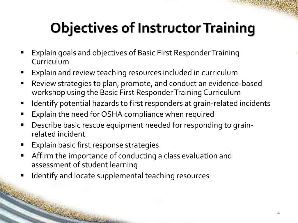 objectives of instructor training