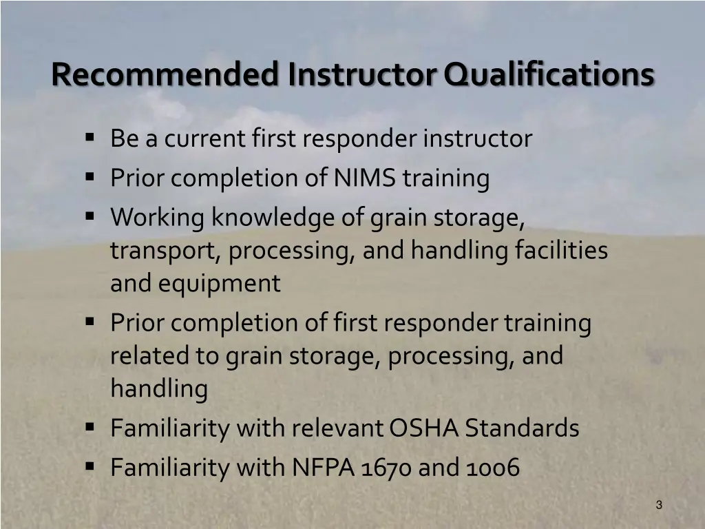 recommended instructor qualifications