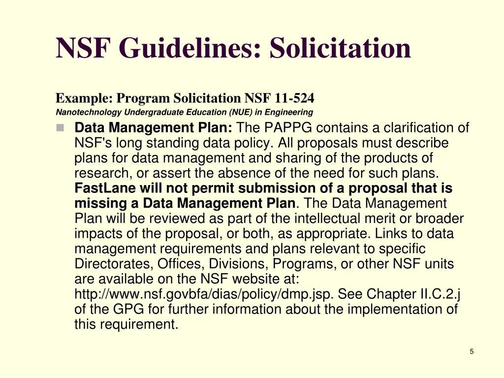 nsf guidelines solicitation