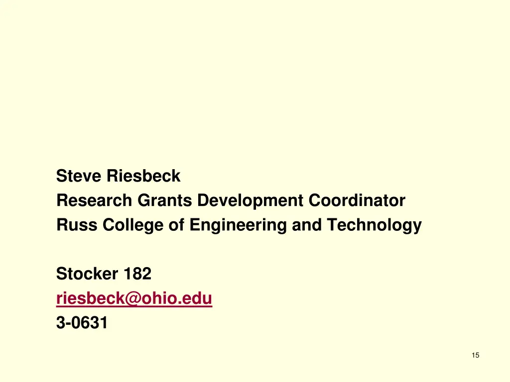steve riesbeck research grants development