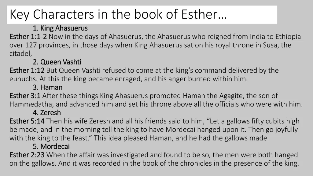 key characters in the book of esther 1 king