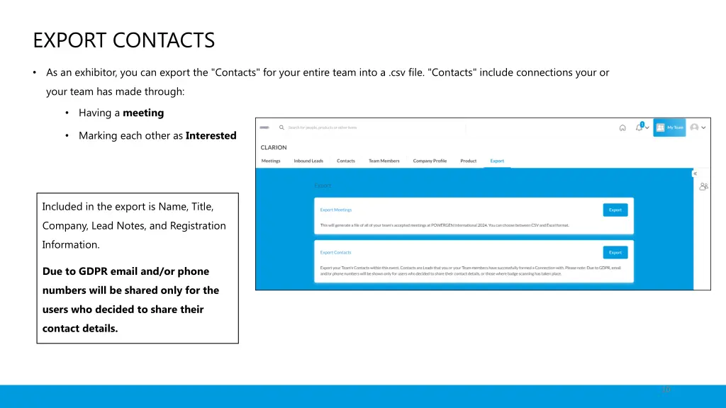 export contacts