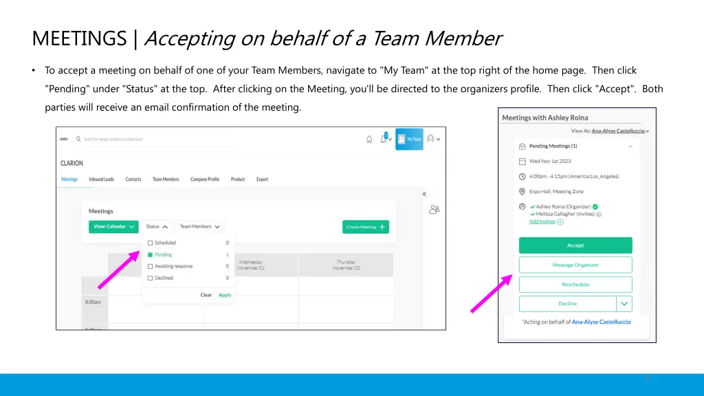 meetings accepting on behalf of a team member
