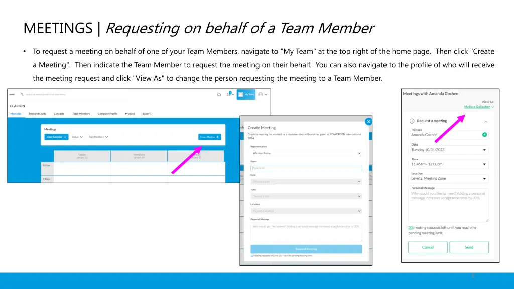 meetings requesting on behalf of a team member