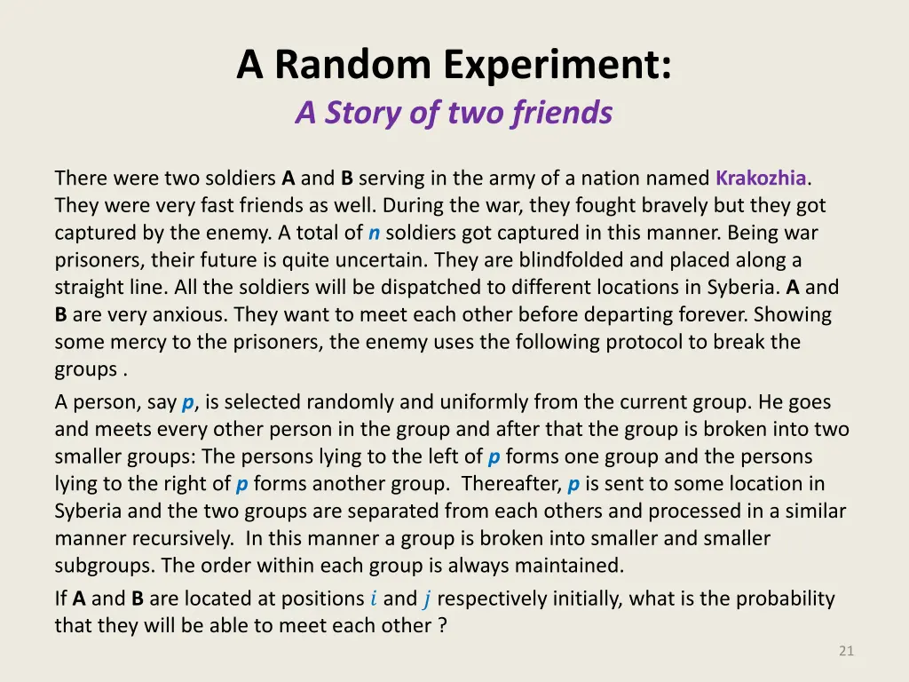 a random experiment a story of two friends
