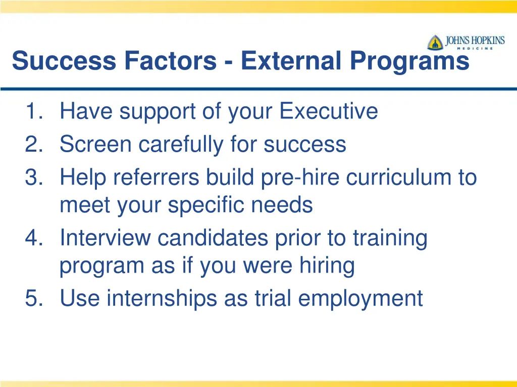 success factors external programs