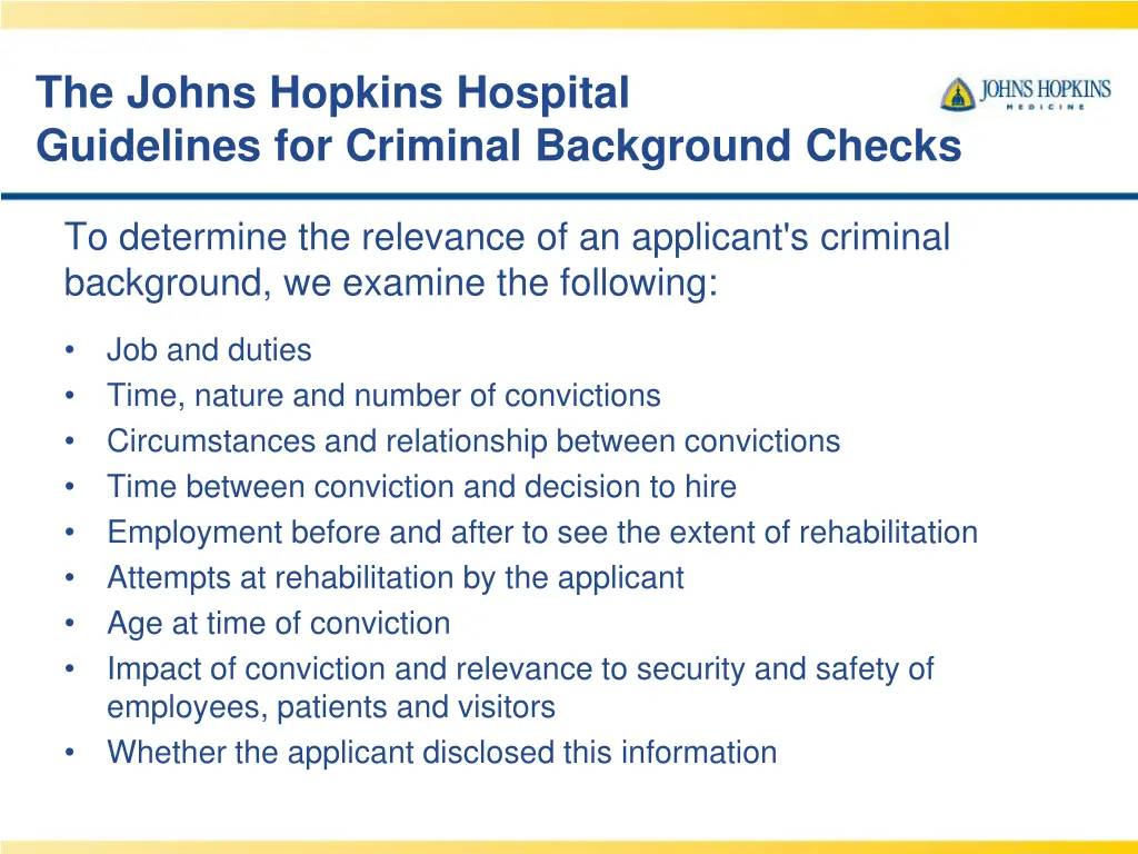 the johns hopkins hospital guidelines
