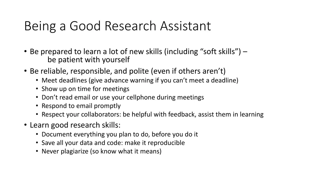being a good research assistant