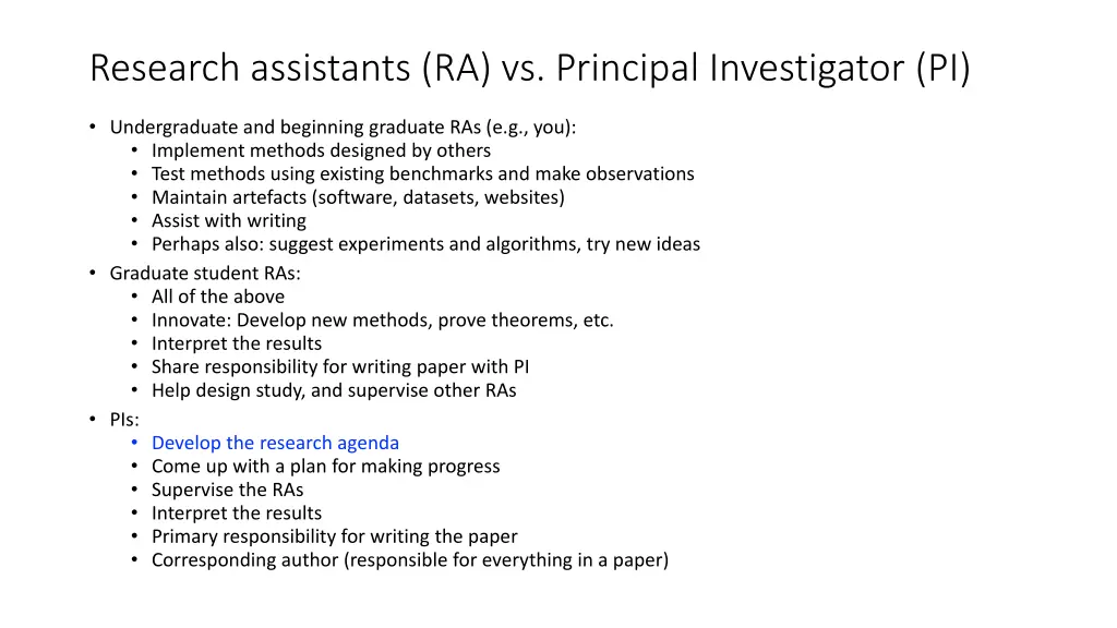 research assistants ra vs principal investigator