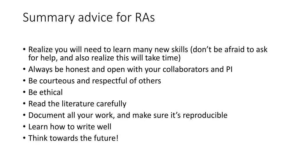 summary advice for ras