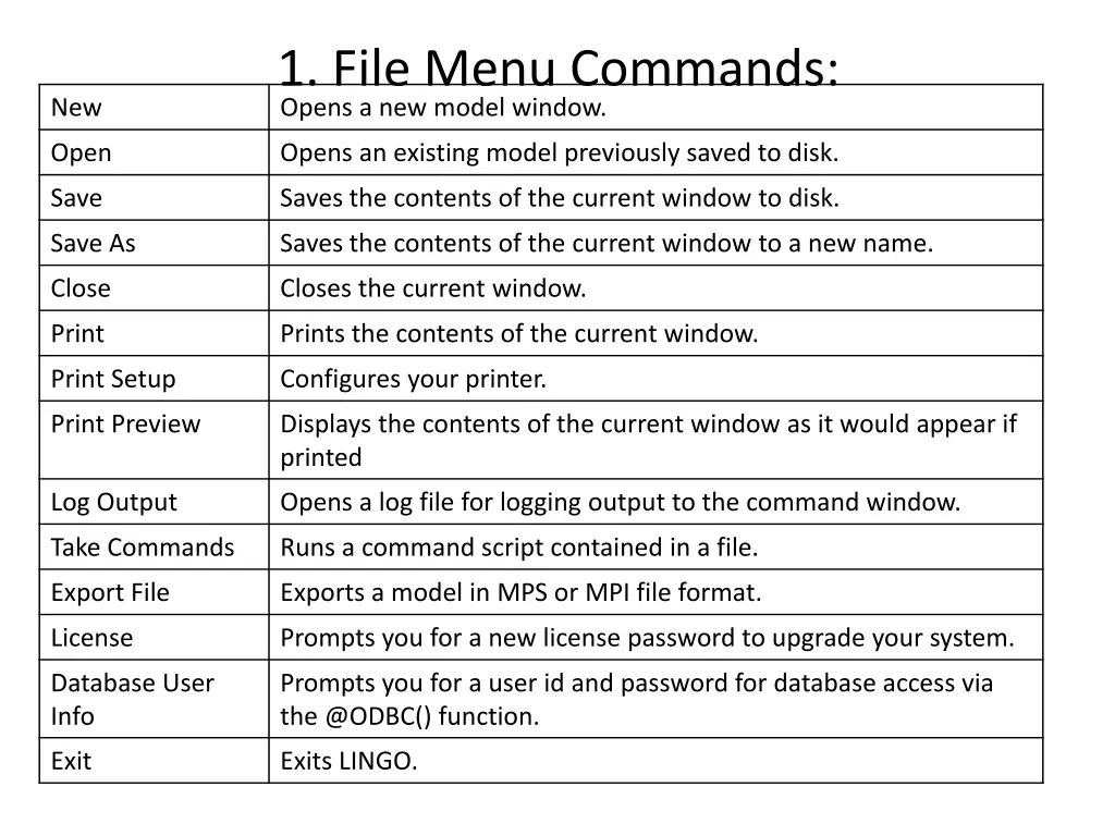 1 file menu commands opens a new model window