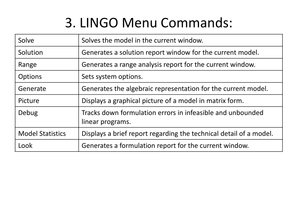 3 lingo menu commands