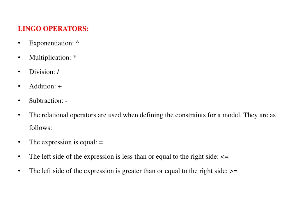 lingo operators