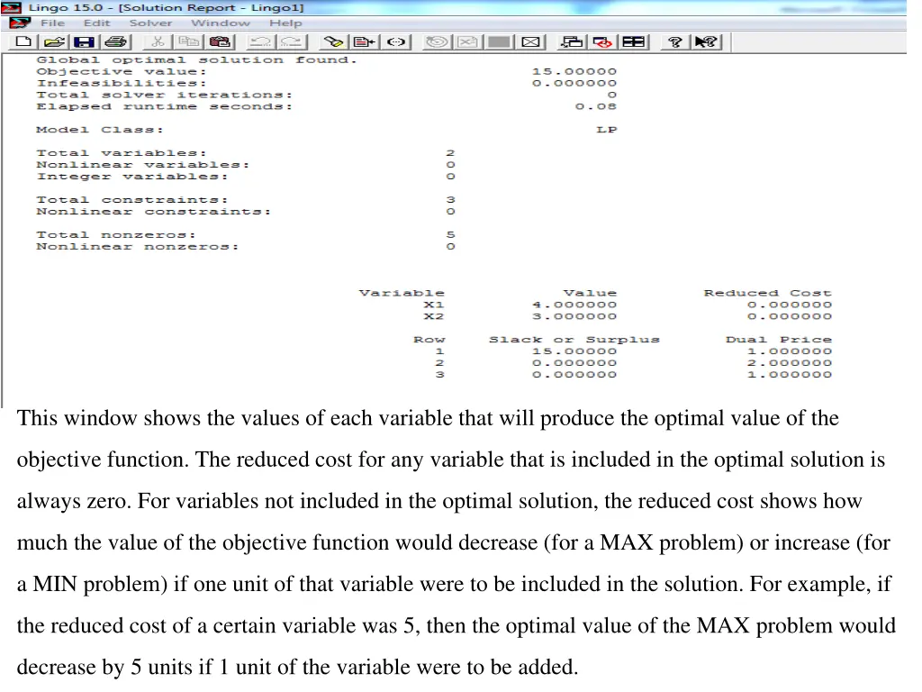 this window shows the values of each variable