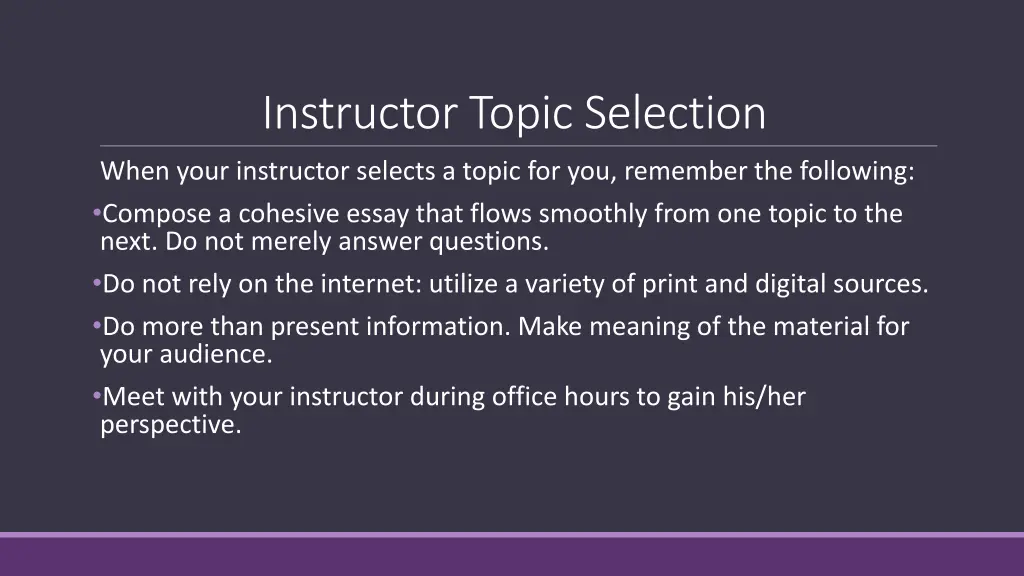 instructor topic selection