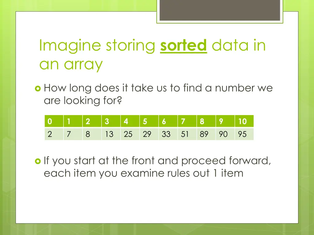 imagine storing sorted data in an array 1