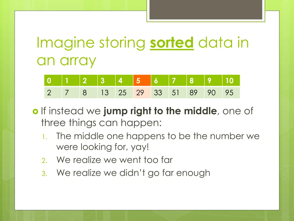 imagine storing sorted data in an array 2