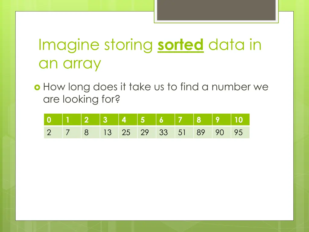 imagine storing sorted data in an array