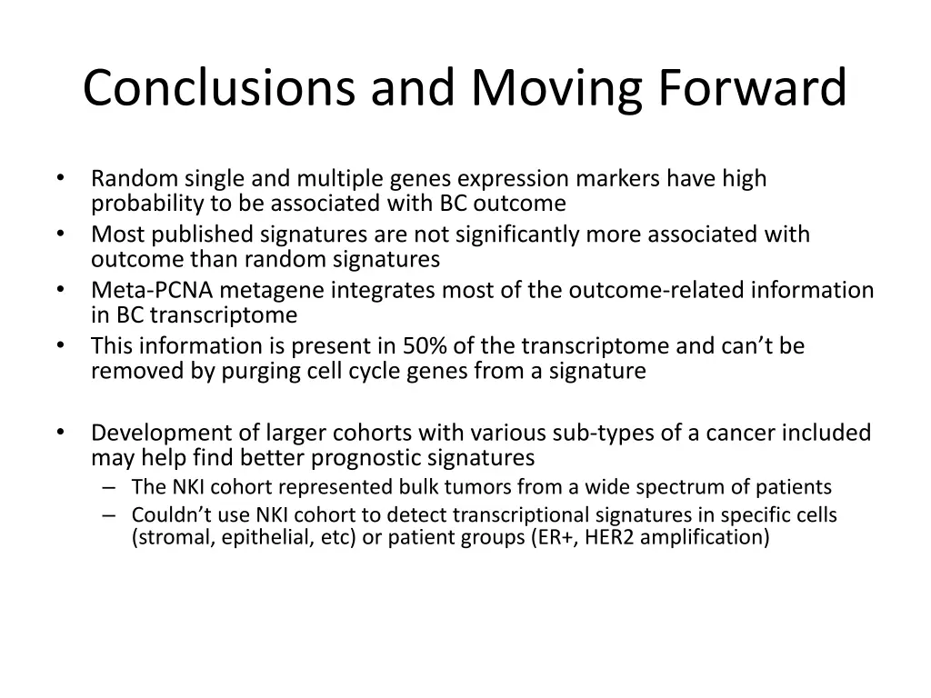 conclusions and moving forward