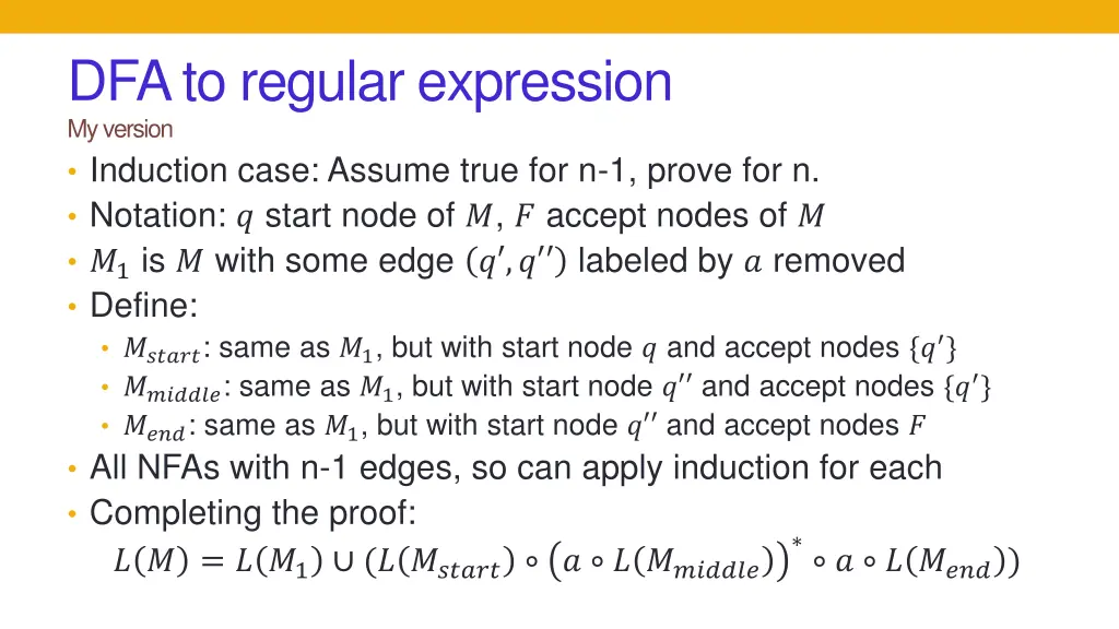 dfa to regular expression my version induction