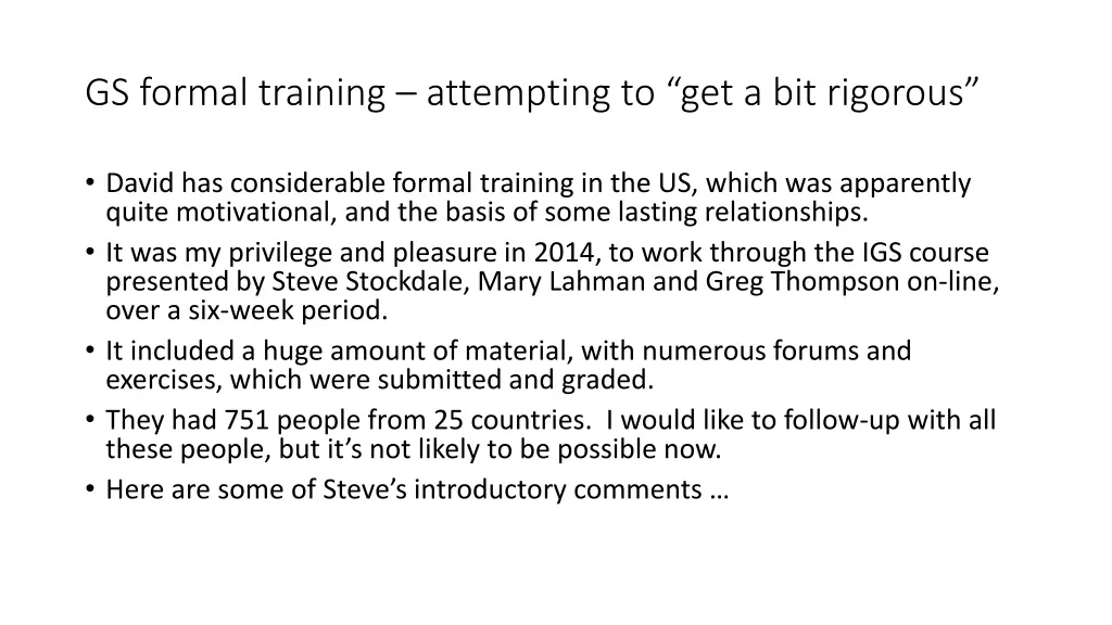 gs formal training attempting