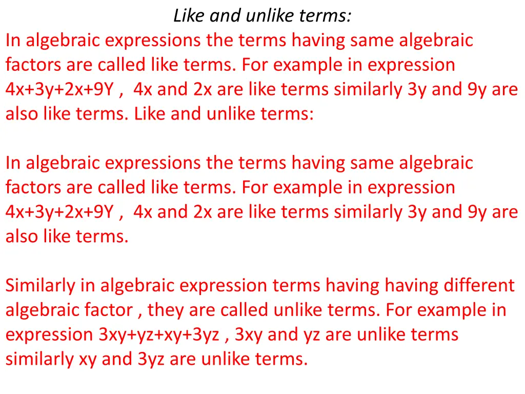 like and unlike terms