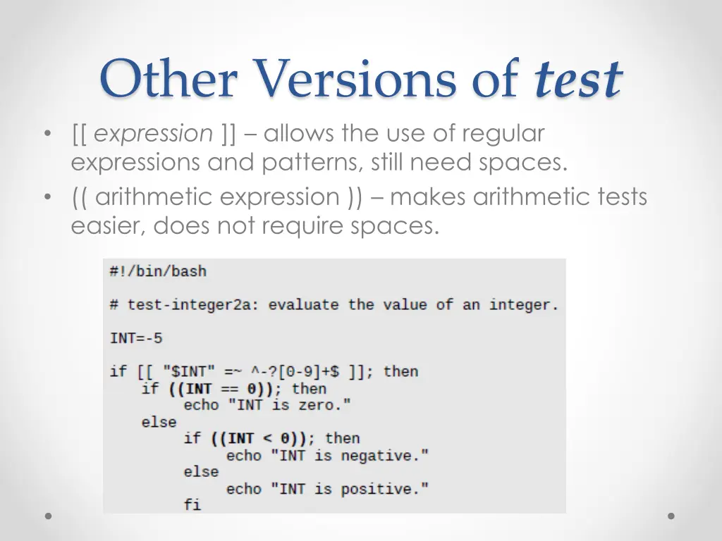 other versions of test expression allows