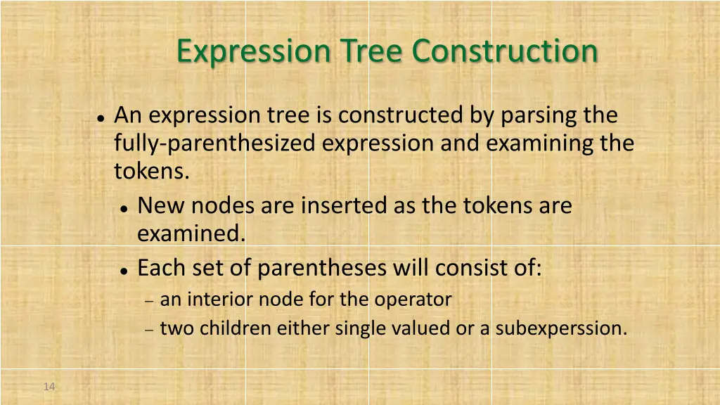 expression tree construction