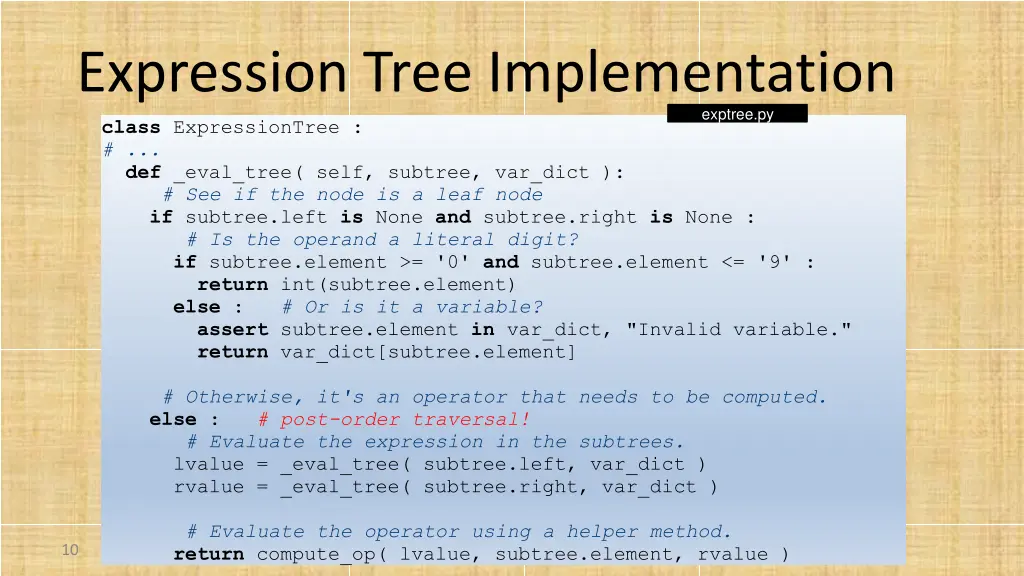 expression tree implementation class