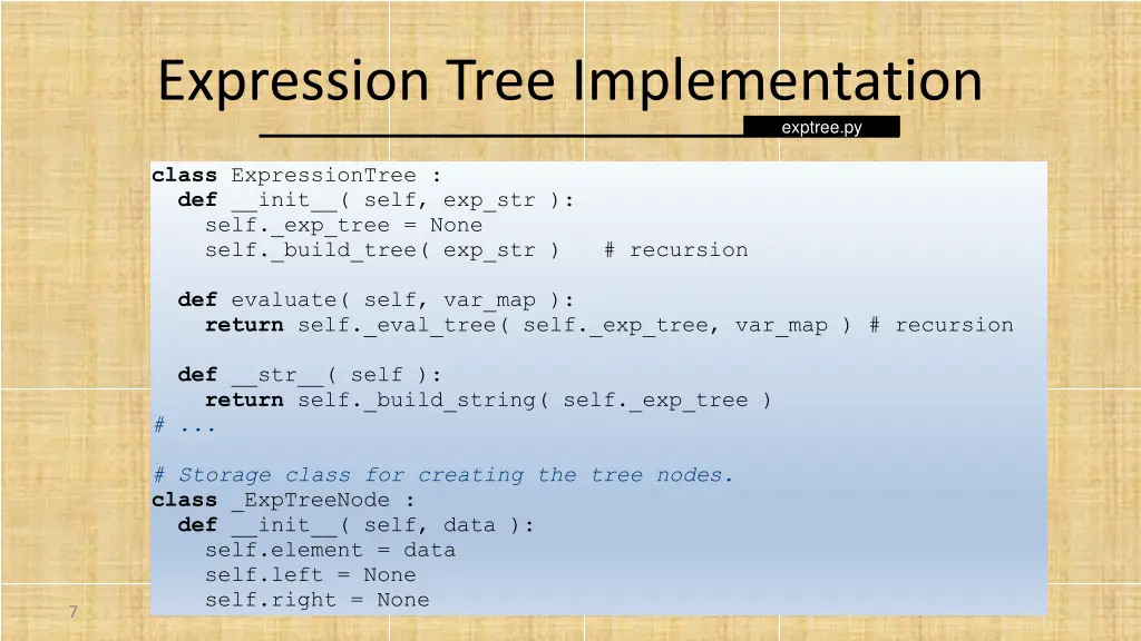 expression tree implementation