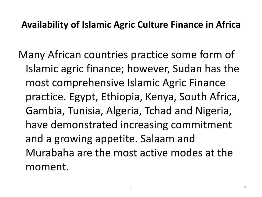 availability of islamic agric culture finance