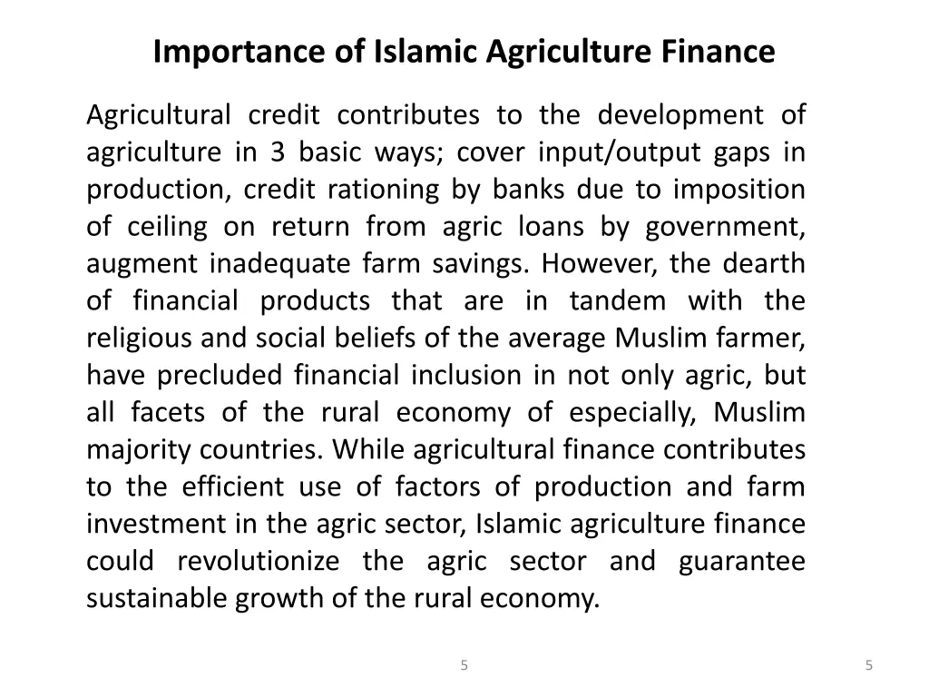 importance of islamic agriculture finance