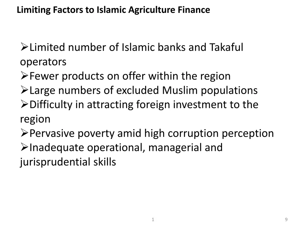 limiting factors to islamic agriculture finance