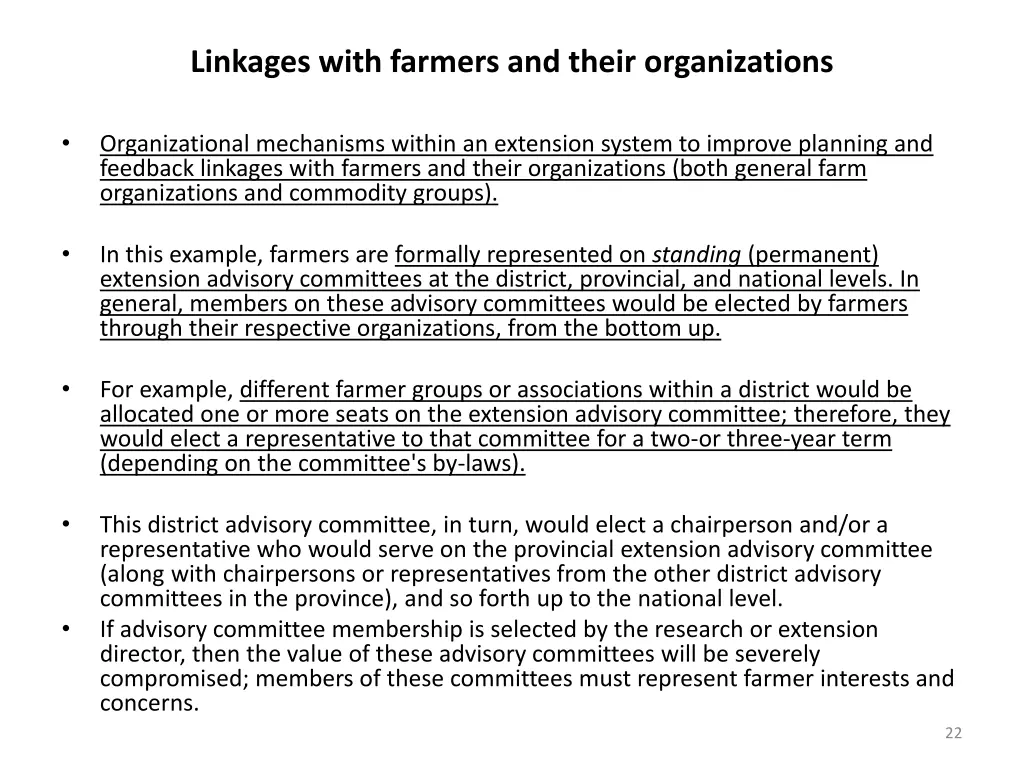 linkages with farmers and their organizations