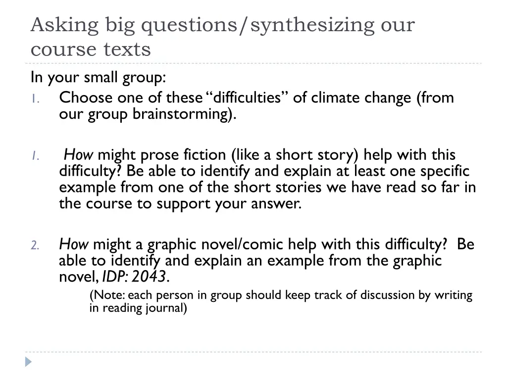 asking big questions synthesizing our course