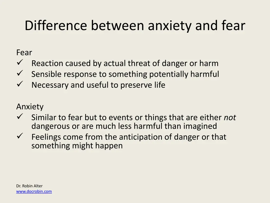 difference between anxiety and fear