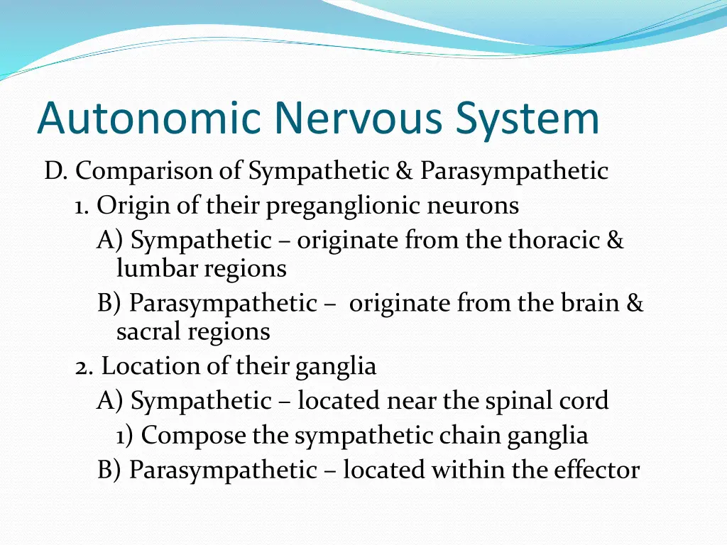 autonomic nervous system d comparison