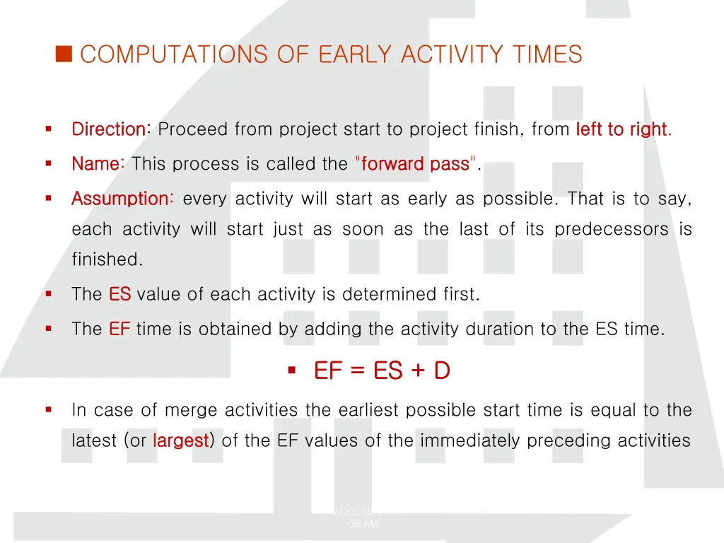 computations of early activity times