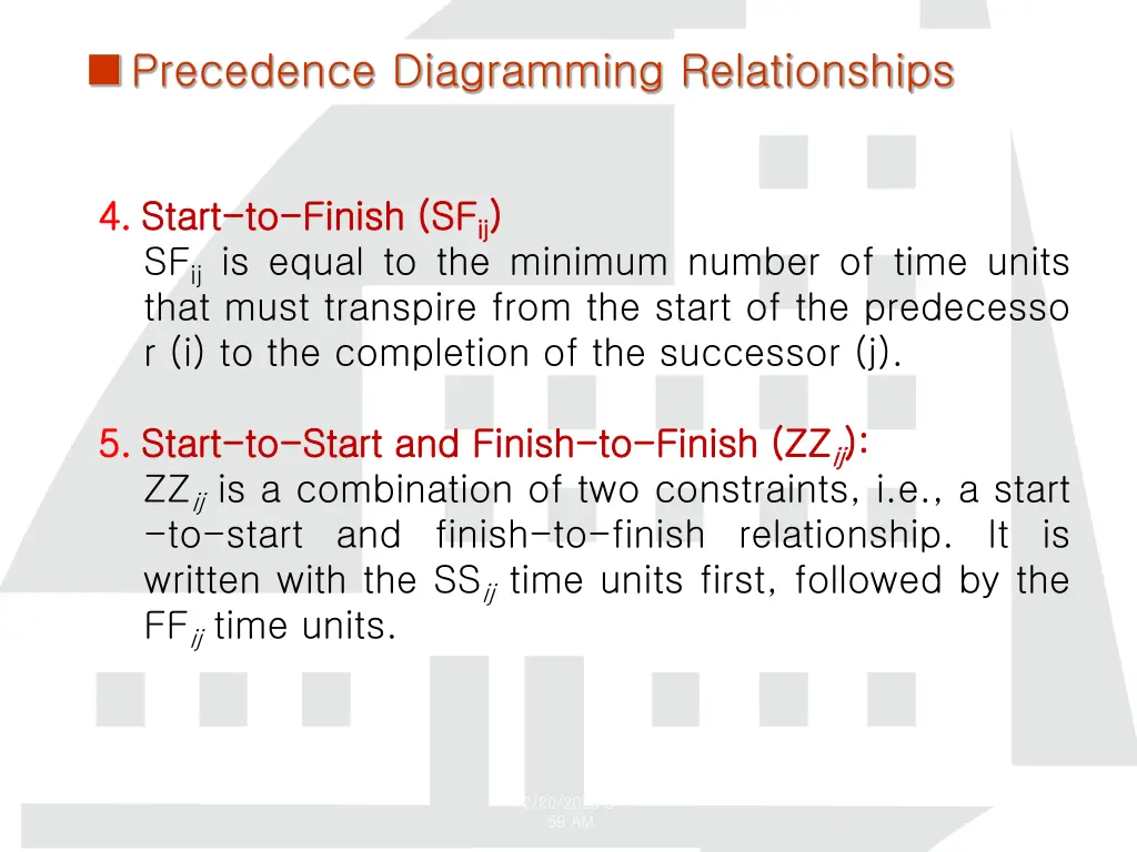 precedence diagramming relationships
