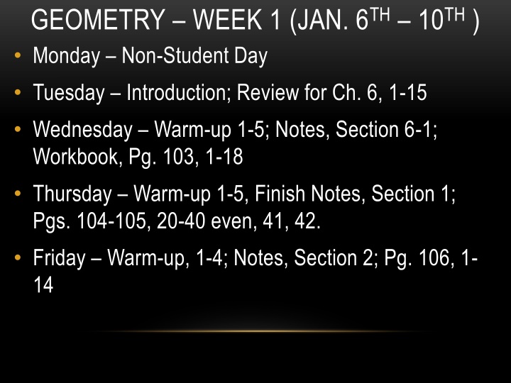 geometry week 1 jan 6 th 10 th monday non student