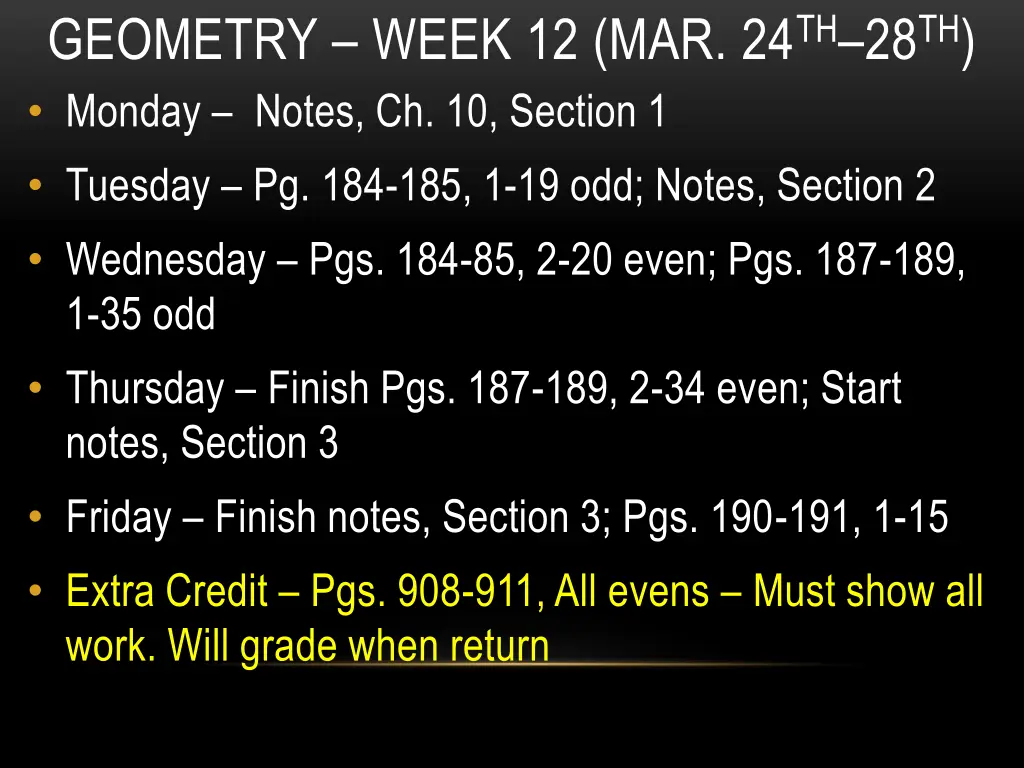 geometry week 12 mar 24 th 28 th monday notes