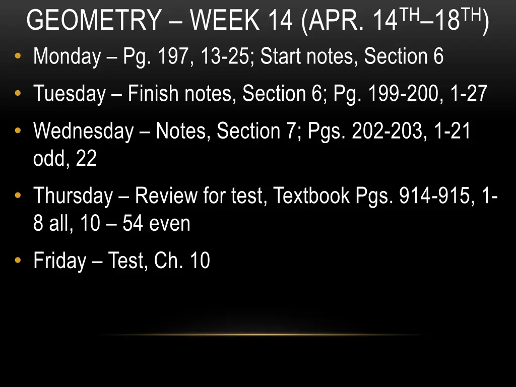 geometry week 14 apr 14 th 18 th monday