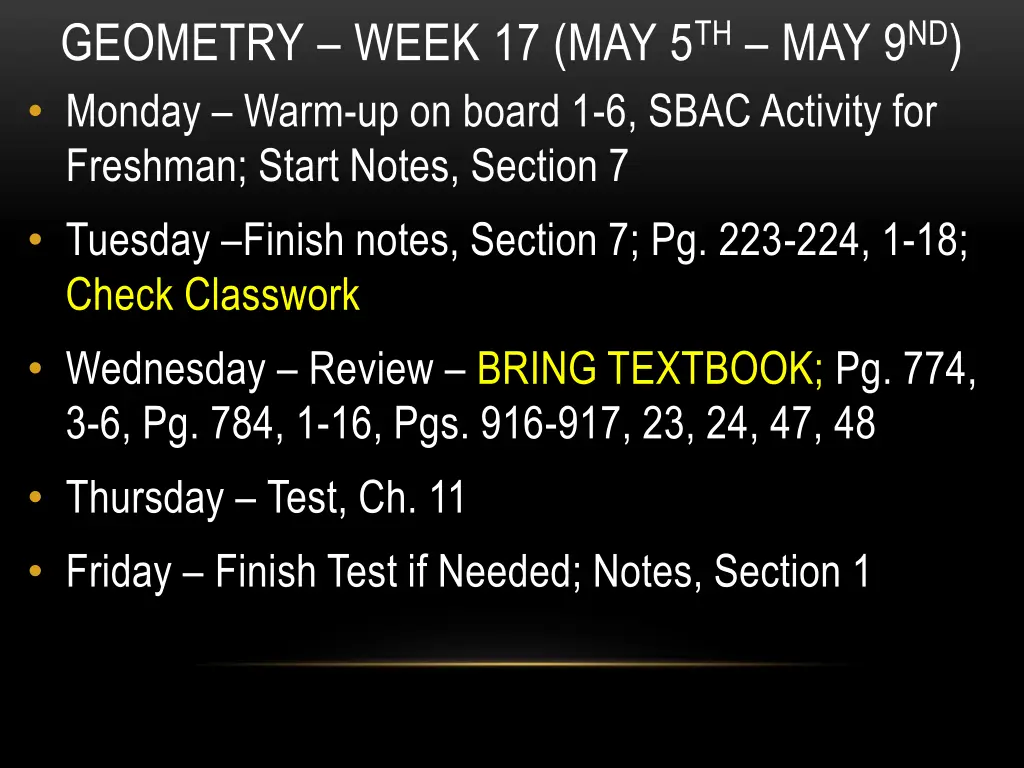 geometry week 17 may 5 th may 9 nd monday warm